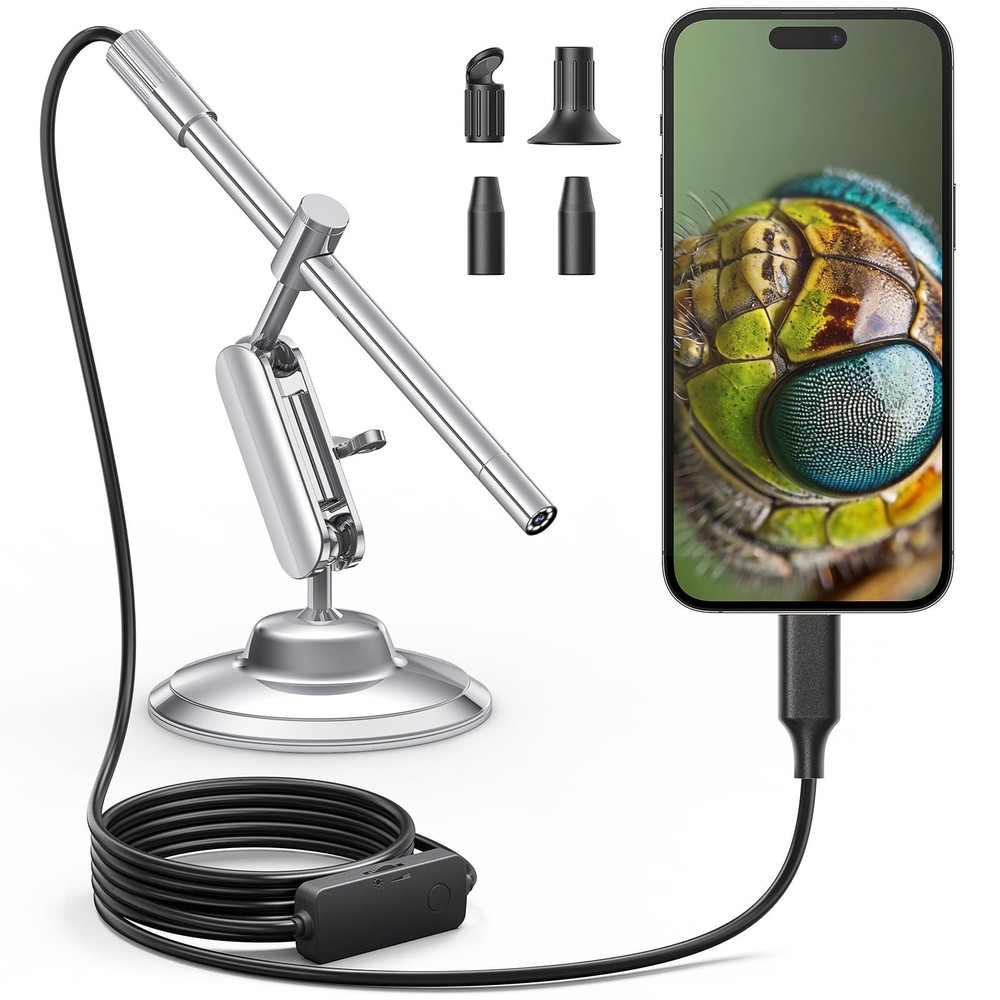Portable USB-C Digital Microscope 10X-200X Magnification, 8 LED Lights, Handheld