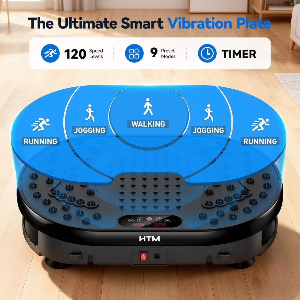 HTM Vibration Plate Exercise Machine with 120 Speed Levels, 9 Program Black