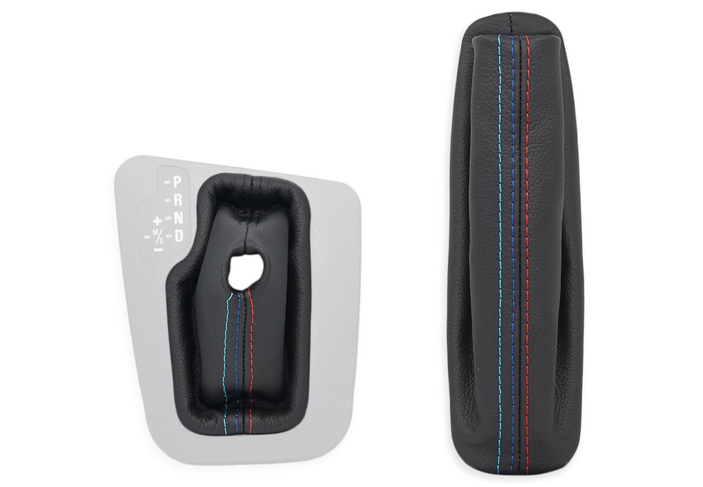 FOR BMW E46 automat. GEAR SHIFT + EBRAKE GAITER LEATHER STITCHING MPOWER + FRAME