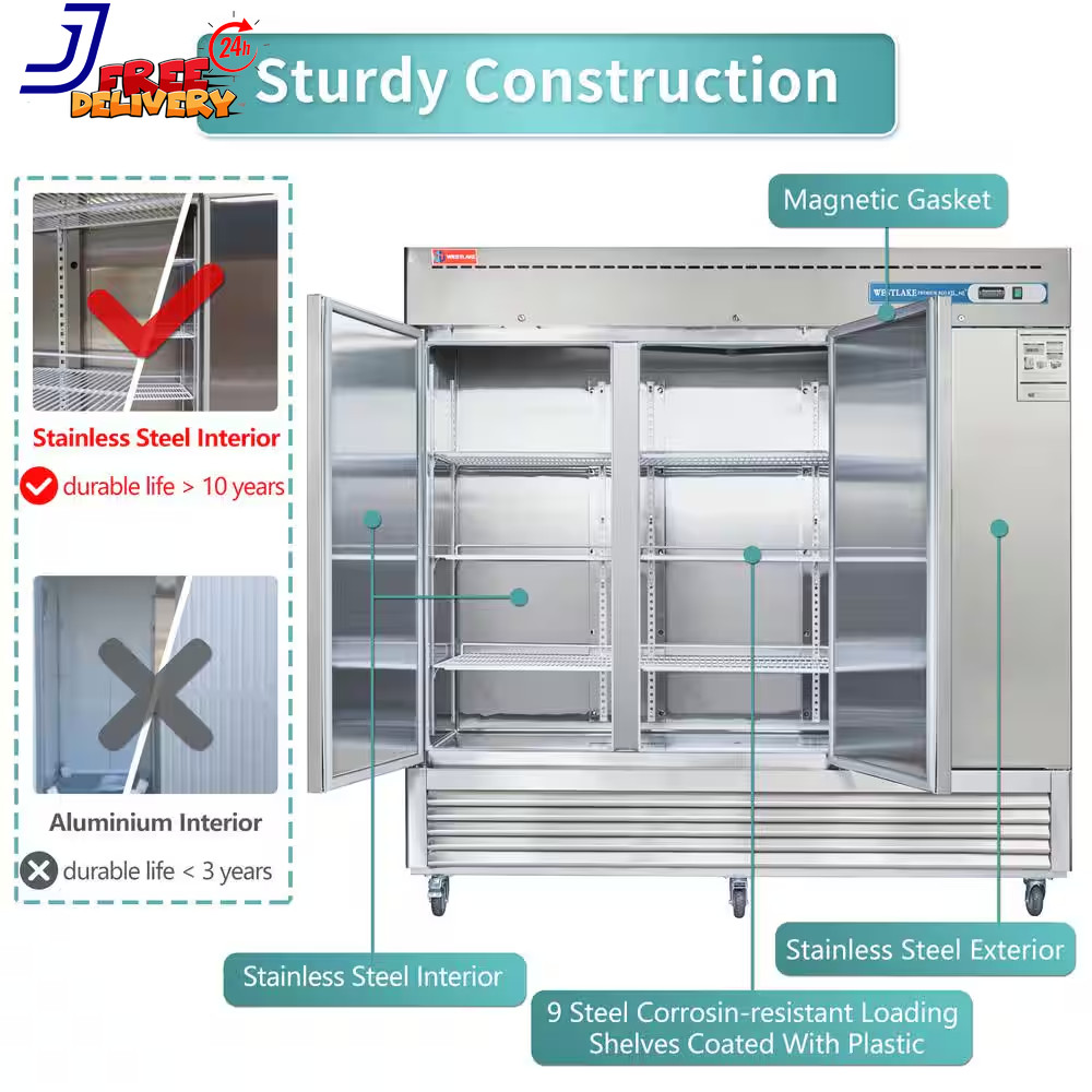 82 In. W. 72 Cu. Ft. Commercial Refrigerator 3-Solid Door Electronic Control Sys