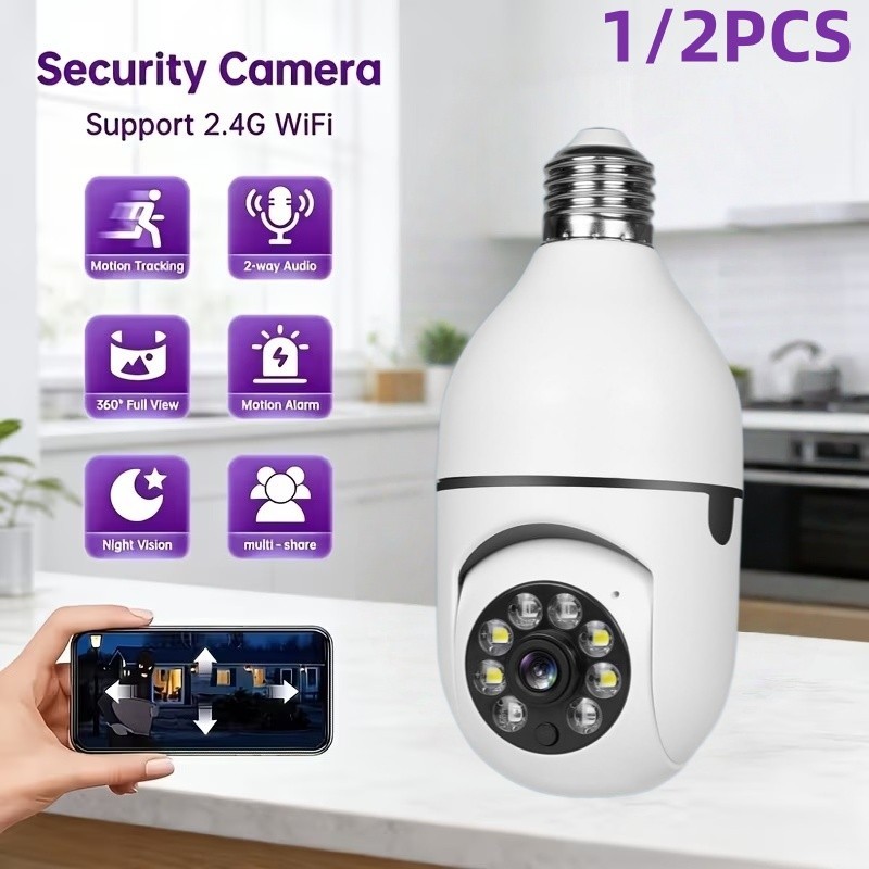 1pc 2.5K HD Bulb Camera, AI Motion Detection  ，Full color vision