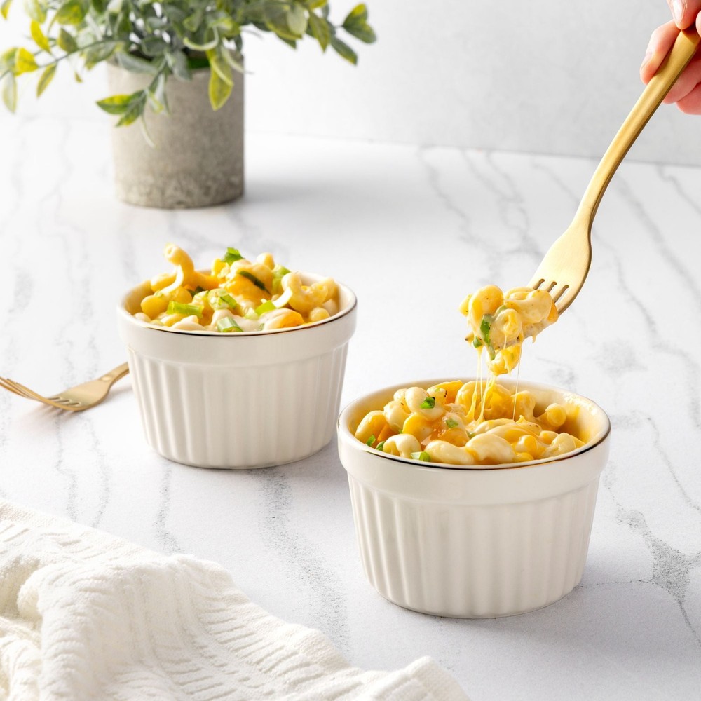 2-Piece Ramekin Set White Ribbed Oven Safe