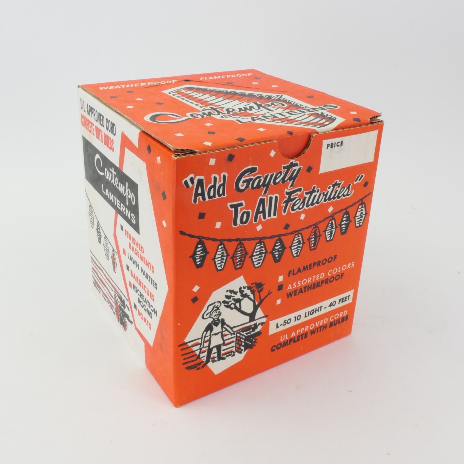 vintage mid century plastic patio lantern tiki string lights new in original box