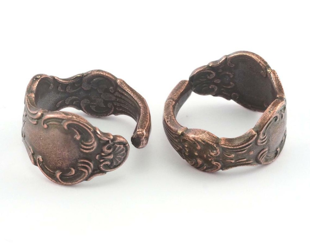 Spoon Ring Flower Patterned Adjustable Ring Antique Copper Plated brass 8US 2676