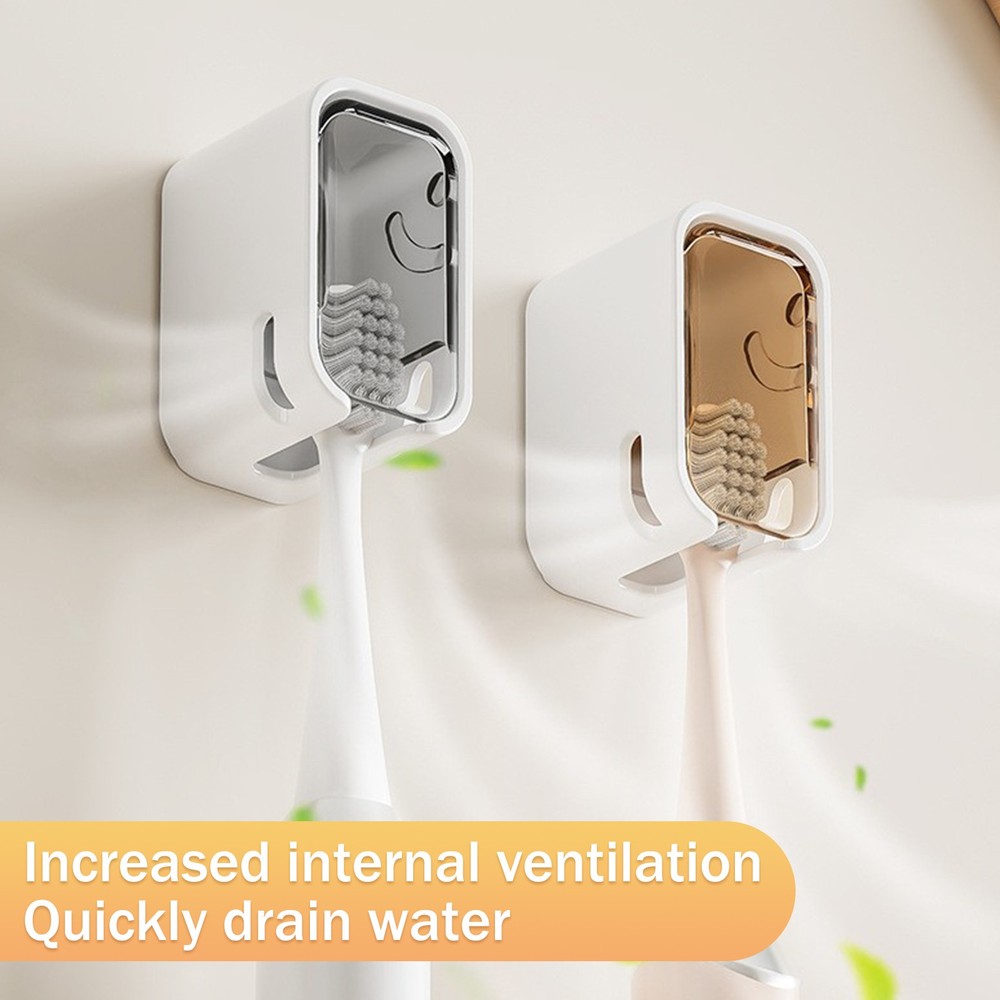 4 Pack Wall Mount Toothbrush Holder Waterproof Dustproof No Drill Bathroom