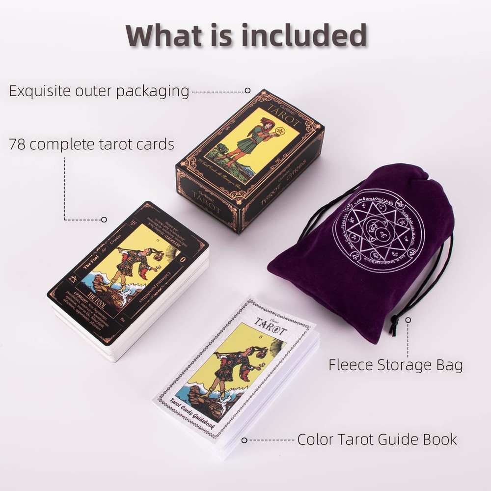 KLEDERY Tarot Cards for Beginners, Classic Tarot Deck with Meanings, Durable ...