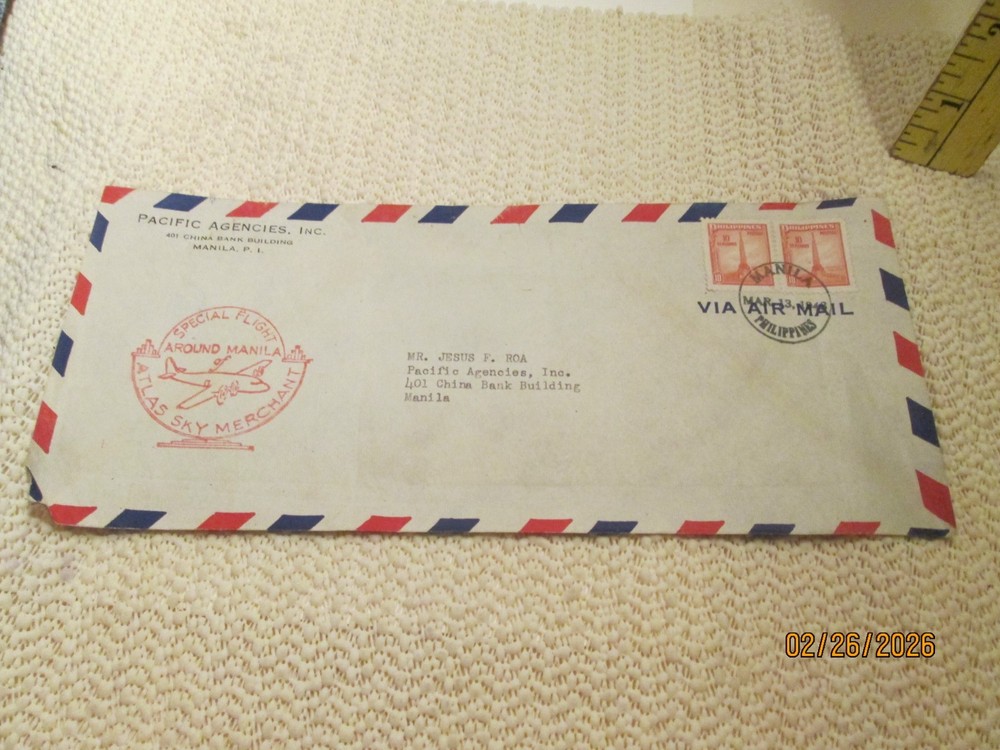 SPECIAL FLIGHT MANILA ENVELOPE. SAME ADDRESSES.