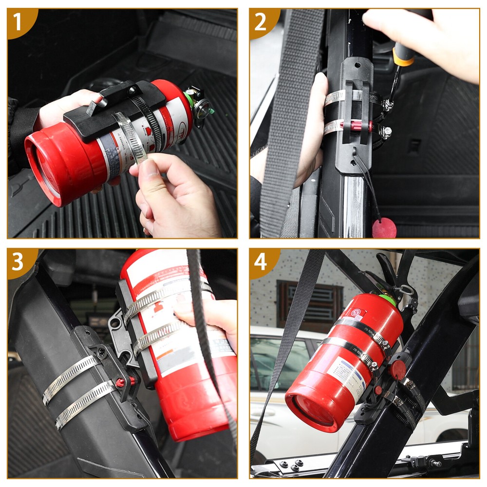 UTV Fire Extinguisher Mount Holder Quick Release Roll Bar with 4 Fixing Clips