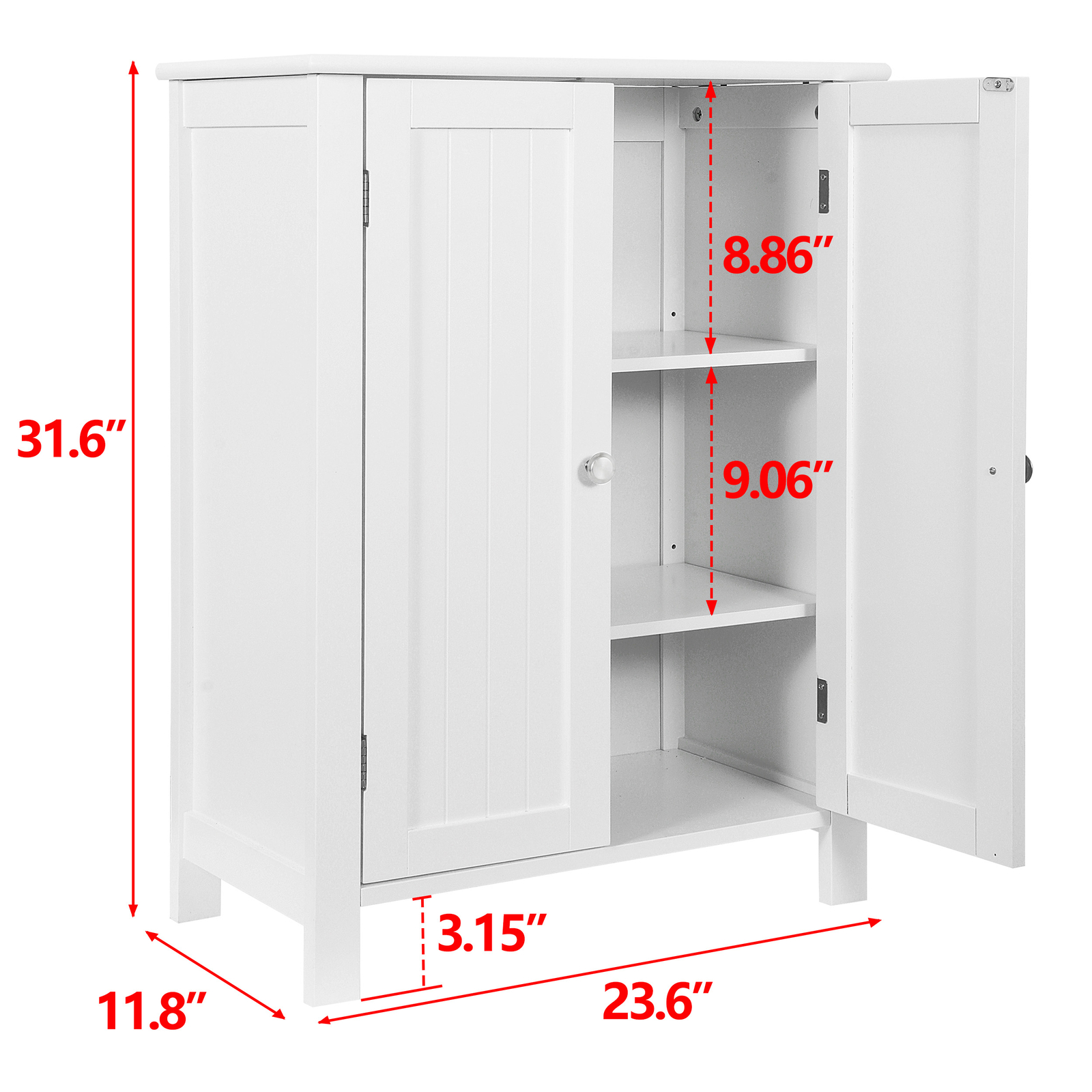 White Wooden Bathroom Floor Cabinet Storage Cupboard 3 Shelves Free Standing