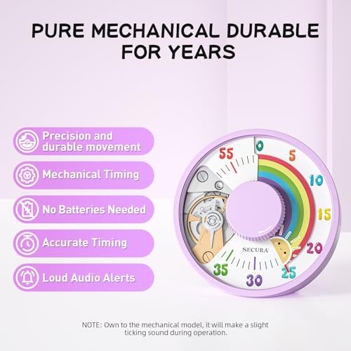 60-Minute Rainbow Visual Timer 6-Inch Mechanical Rainbow & Sun Purple