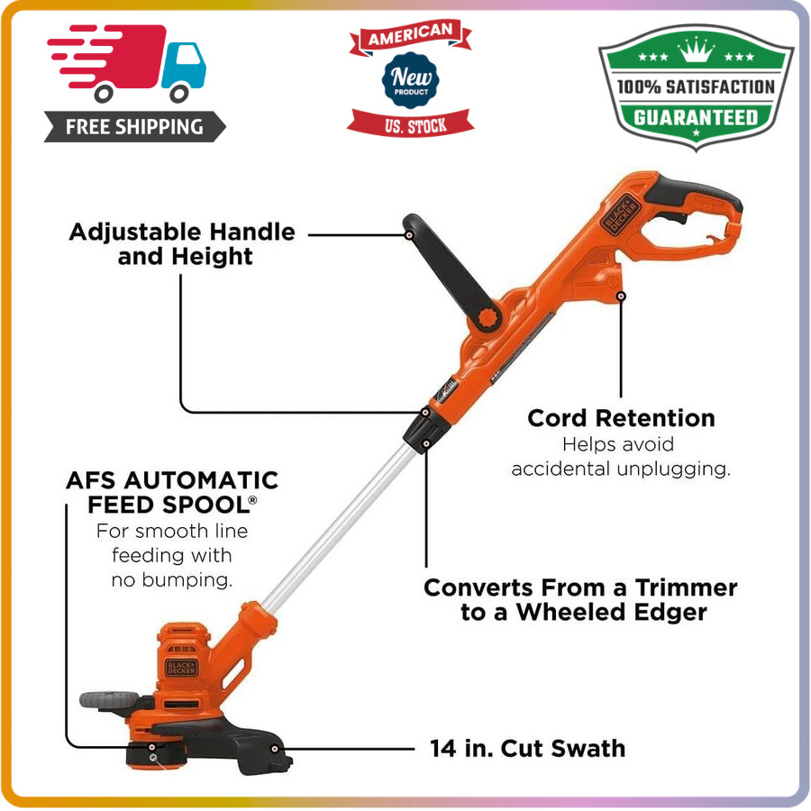 Corded 6.5A Weed Wacker with Auto Feed Spool, 14" Cut Width, Edger Mode