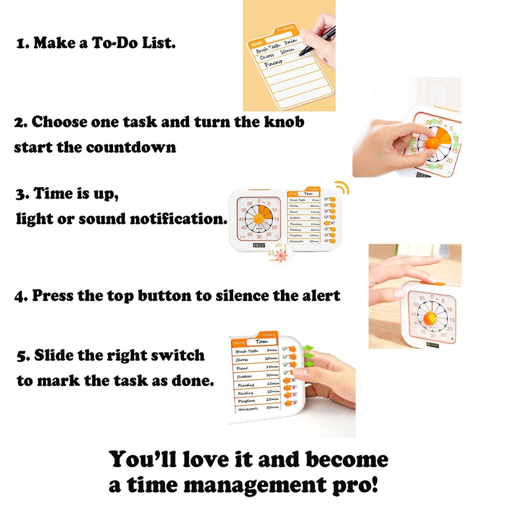 Chargeable Task Timer, to-do List with Visual Timer for Adults and Students, ...