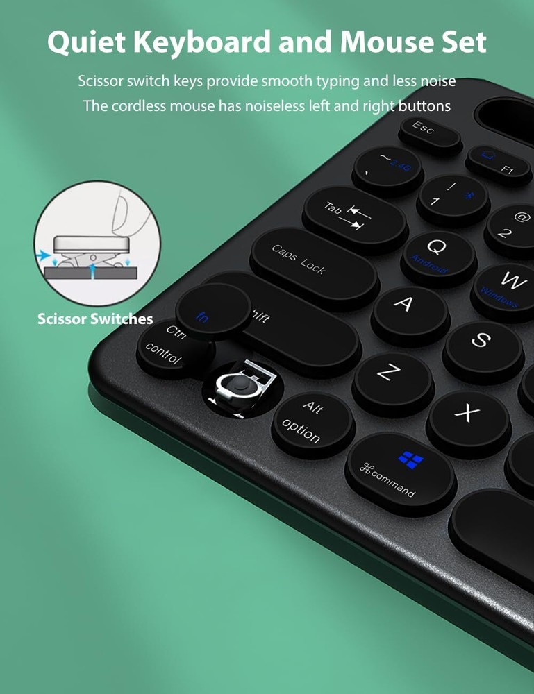 99-Key Wireless Keyboard & Mouse Combo Retro Round Keycaps for Mac/PC Black Grey