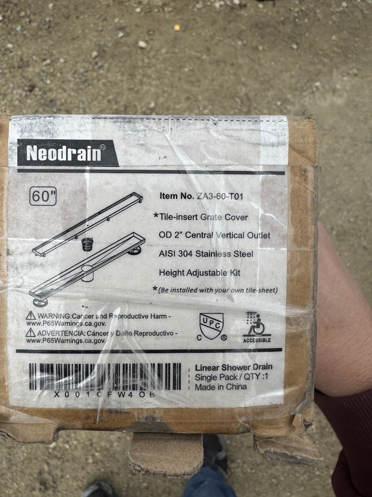 Neodrain 60-Inch Linear Shower Drain with Tile Insert Grate - Professional