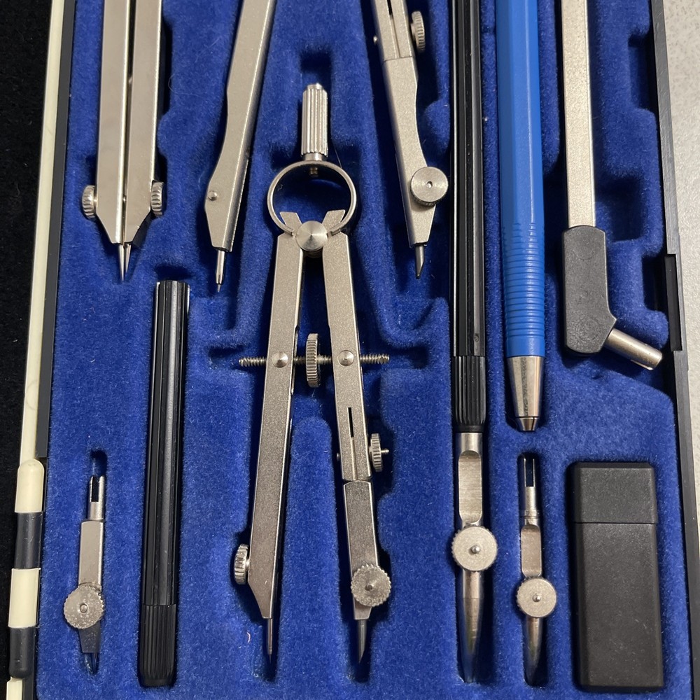 Vintage German drafting tools set Compass Precision Instruments w/ Case Pencil