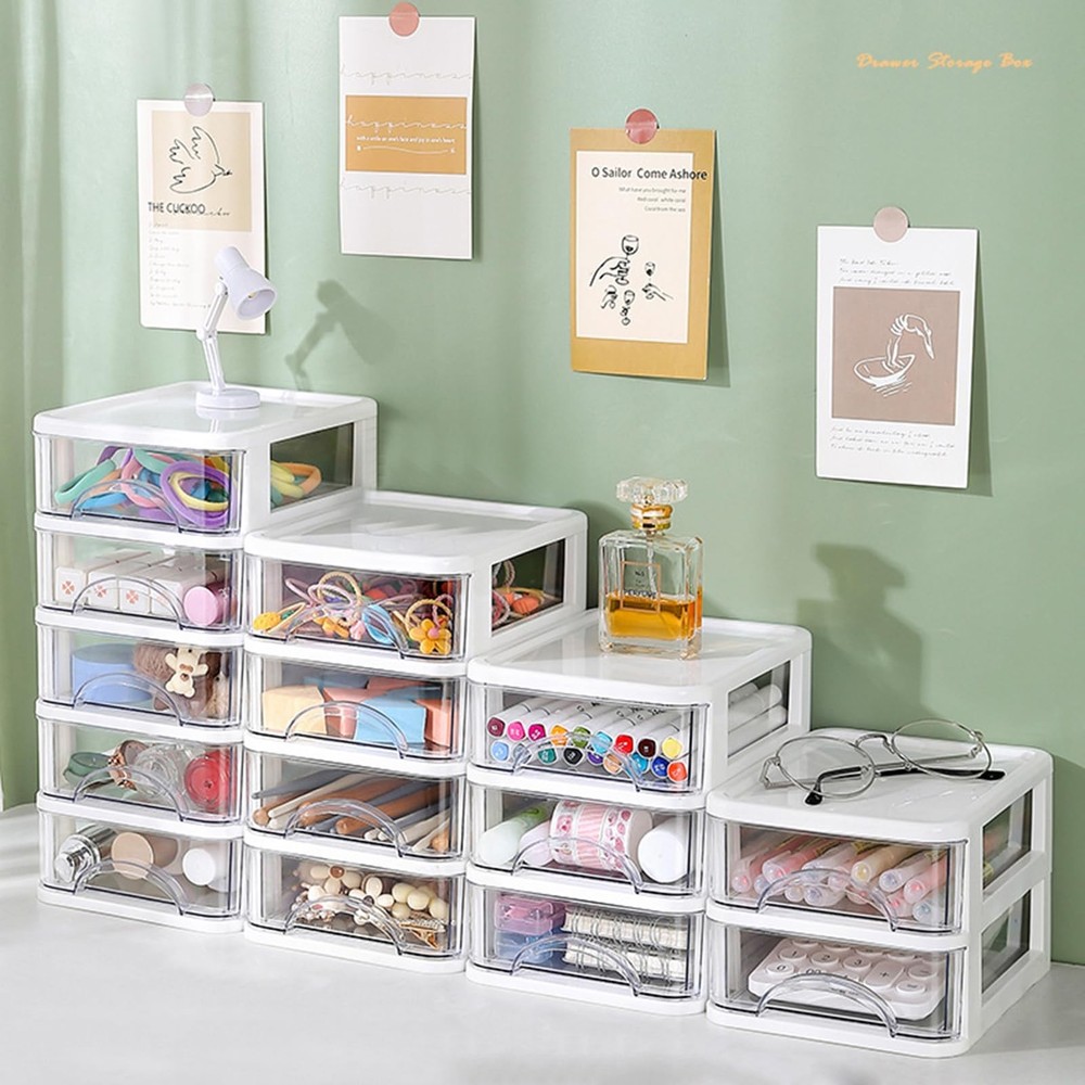 Stationery Storage Box,Desk with Drawer Desktop Desk Storage Box Stackable Or...