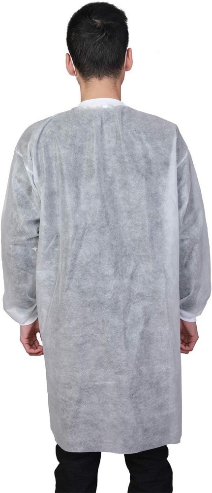Disposable Lab Coats 10-Pack, Knee Length, White, 2 Pockets