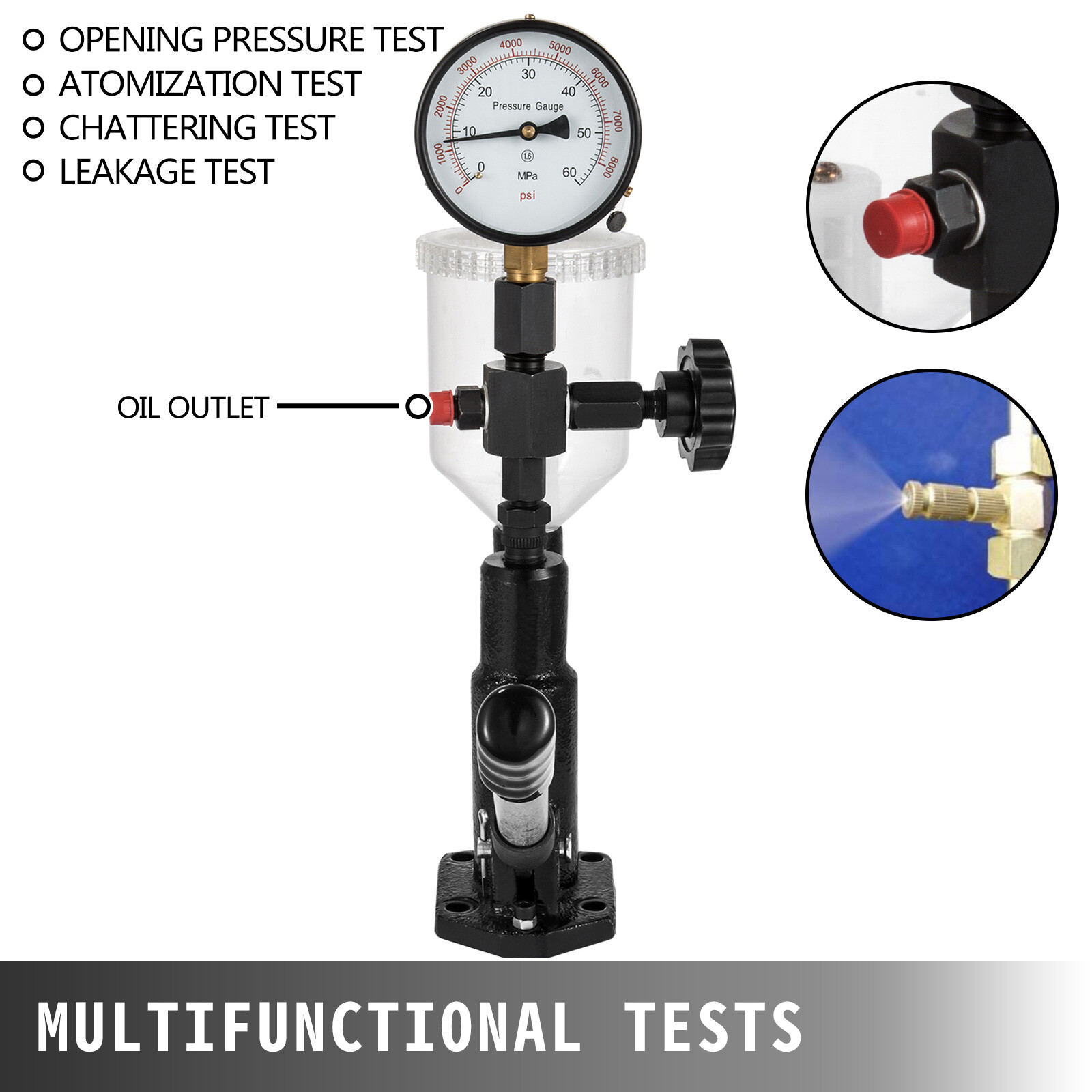 Diesel Injector Nozzle Tester Pop Pressure Quality Dual Scale Gauge W/Filter