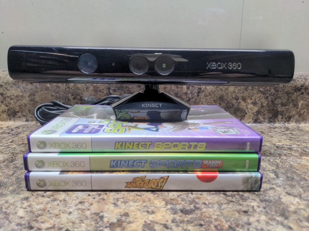 Microsoft Kinect Sensor For Xbox 360 3 Games Lot #ML