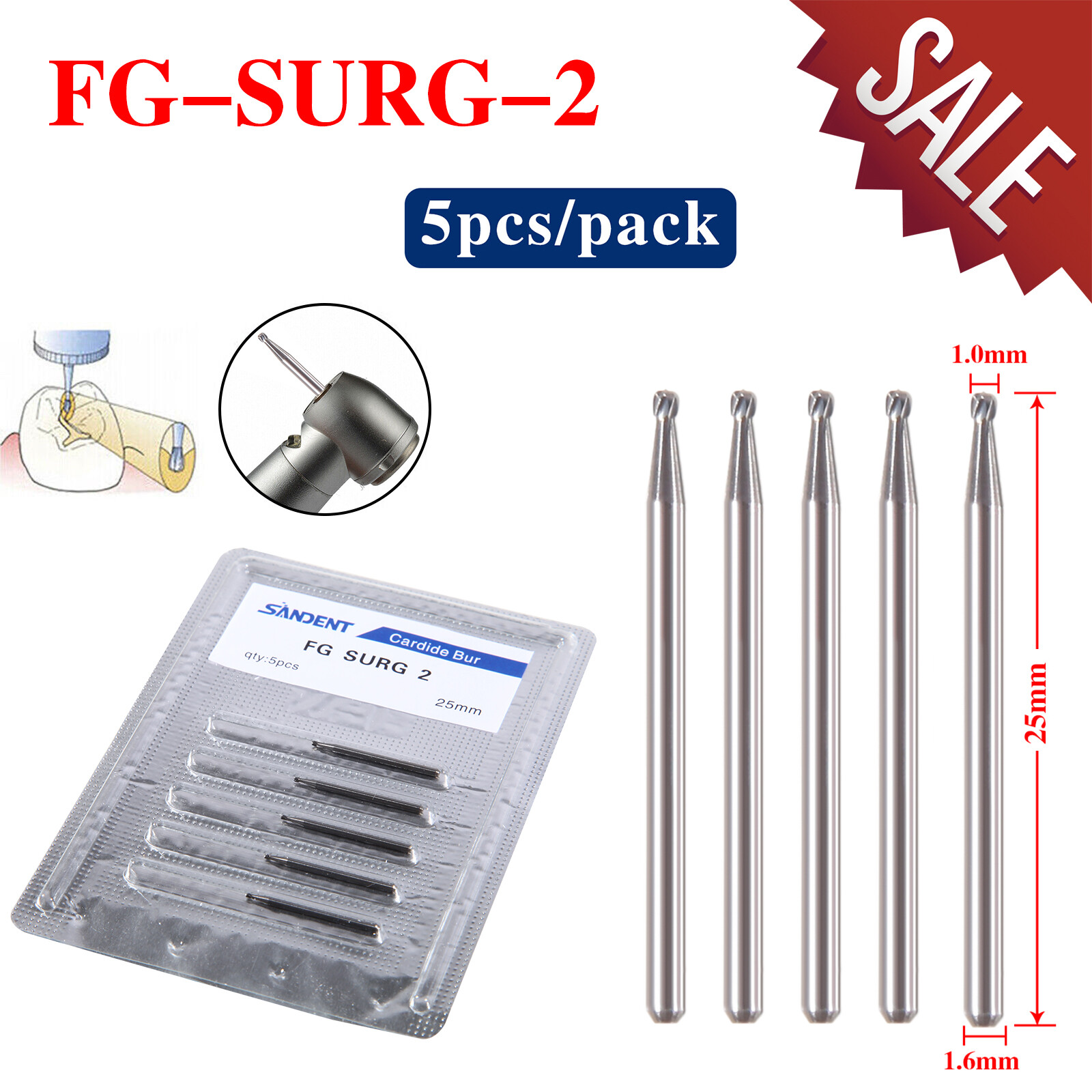 Dental 330 557 Surgical Burs FG SURG Carbide SL Bur High Speed Length 25mm
