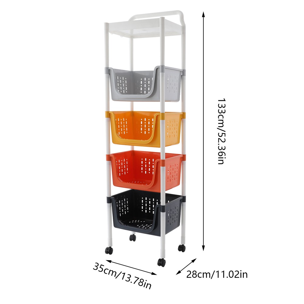 Kitchen Storage Rack 5 Tier Floor-Standing Basket Organizer W/ 2 Practical Hook