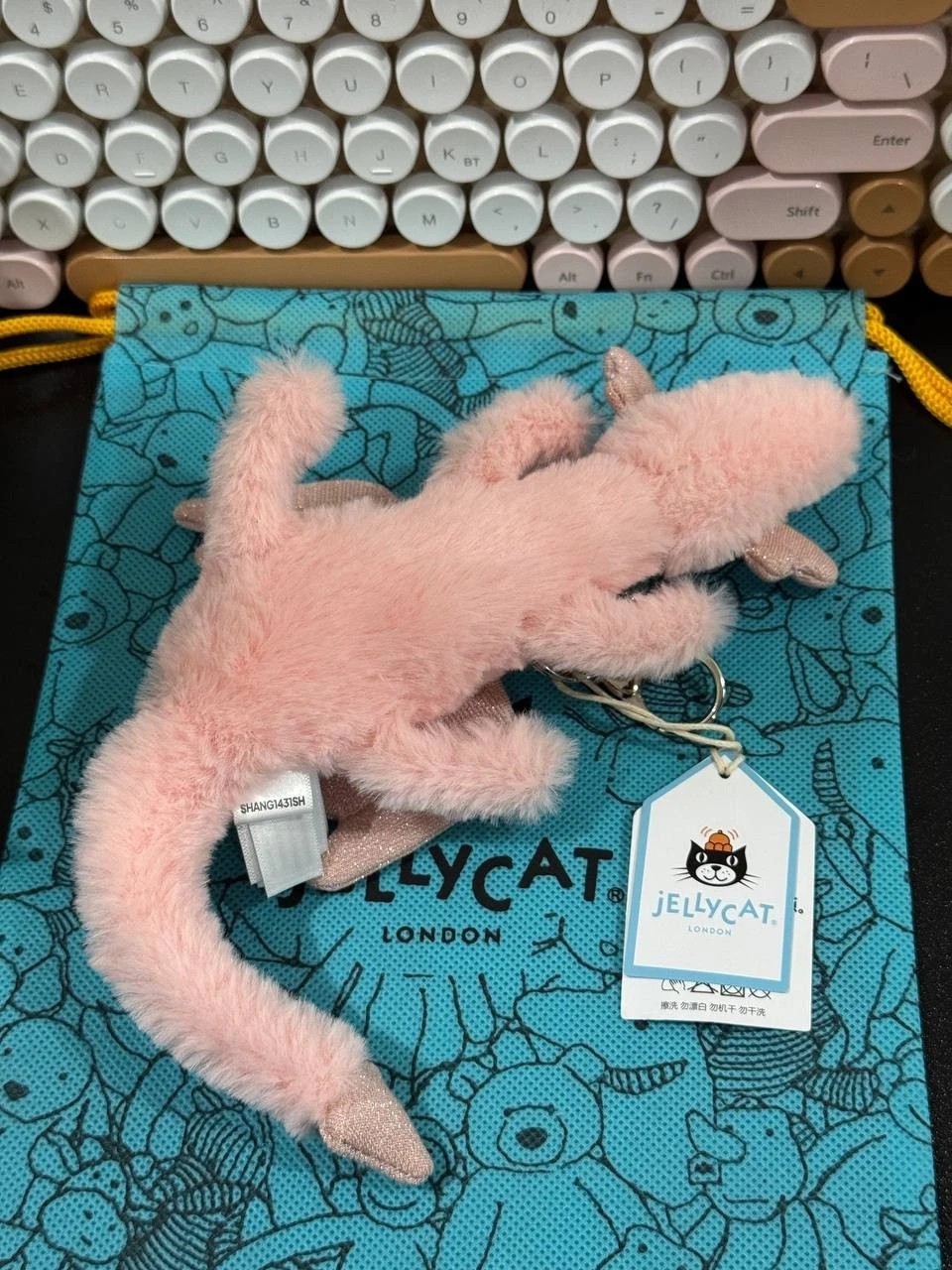 Jellycat Pink Dragon Bag Charm Plush Keychain NWT Gift