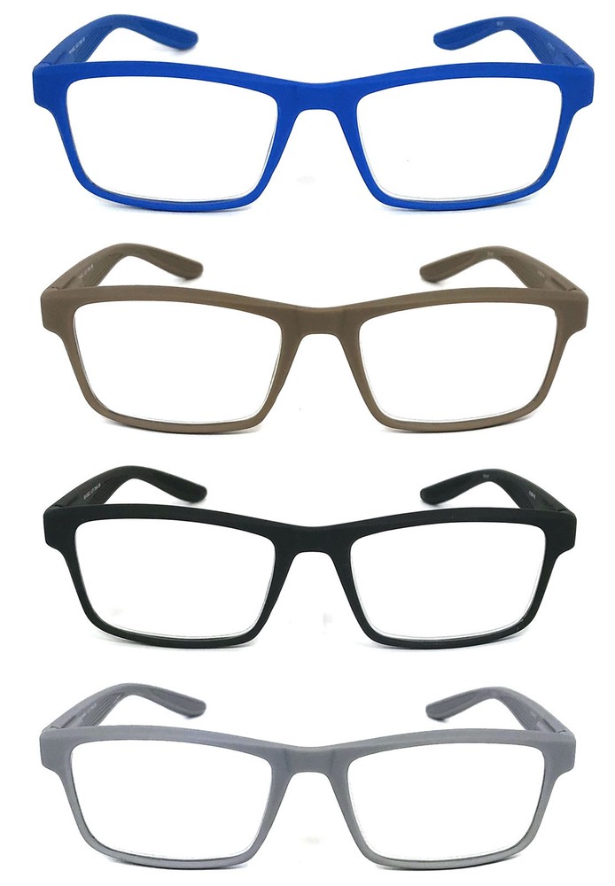 Men Women Square Frame Reading Glasses Spring Hinges Temples Rubberized Touch