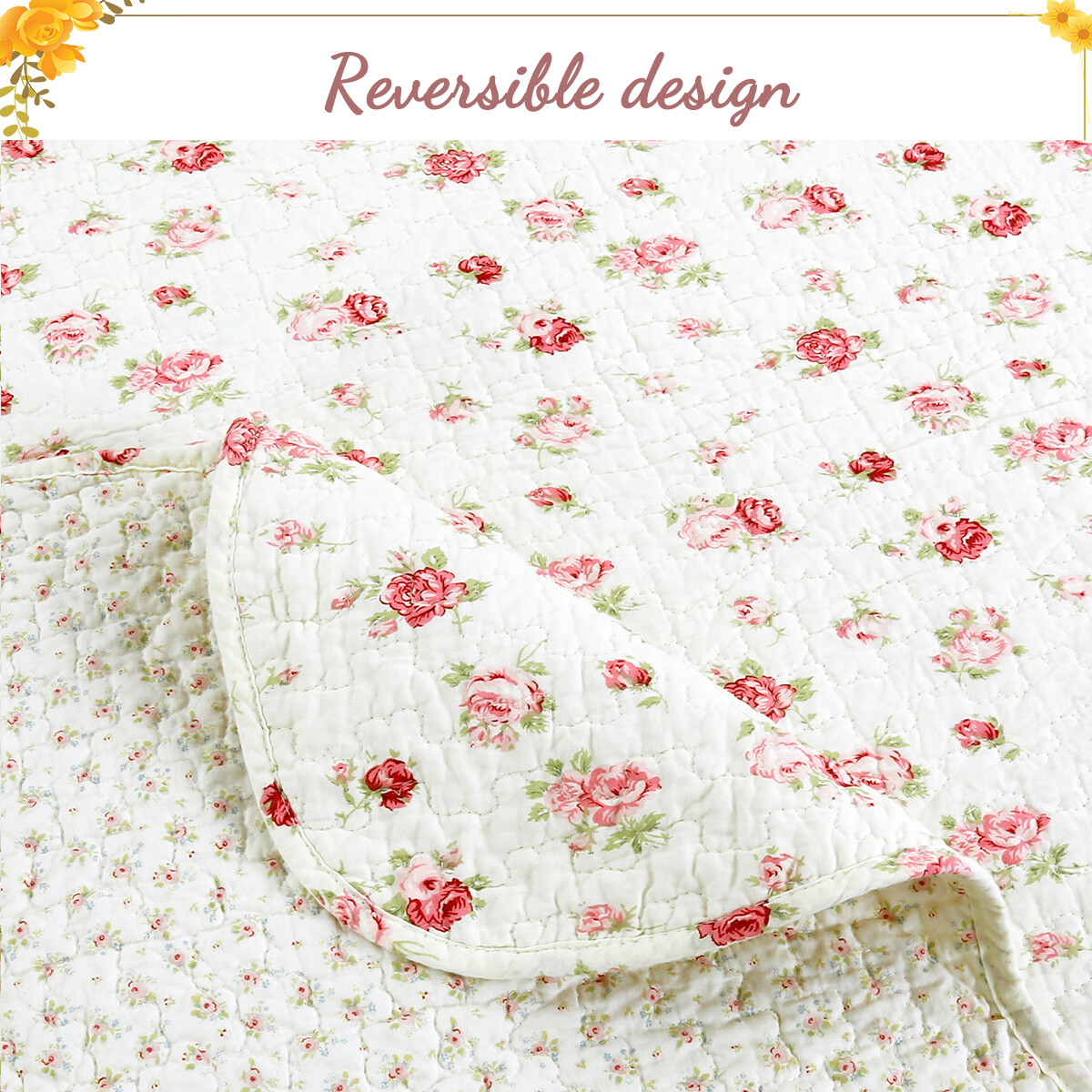 Pink Rose Garden 100% Cotton Quilt Set, Bedspread, Coverlet