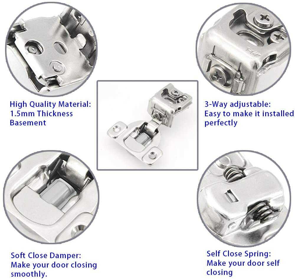 50 Pack 1/2" Overlay Concealed Compact Kitchen Door Cabinet Hinges Soft Close