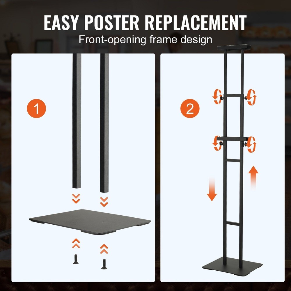 Reinforced Poster Display Stand 75in Adjustable Height Double-Sided Use