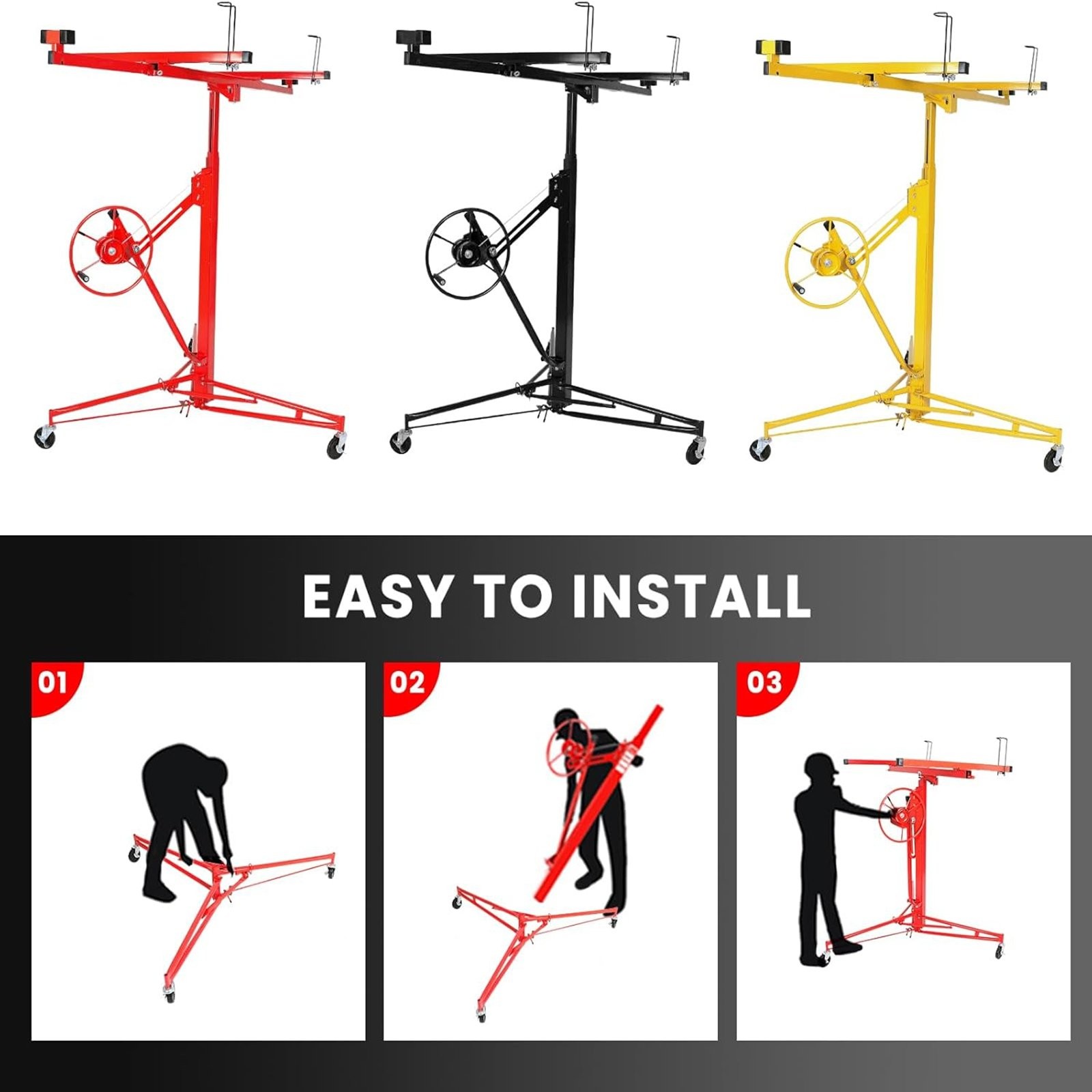 11FT Drywall Lift Panel Hoist Jack Lifter Dry Wall Construction Tool Yellow