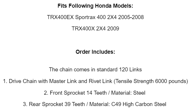 Drive Chain & Sprocket Kit for Honda TRX400EX TRX400X Sportrax 400 2005-2014