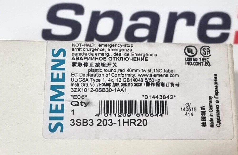 SIEMENS 3SB3203-1HR20 Emergency Stop Button