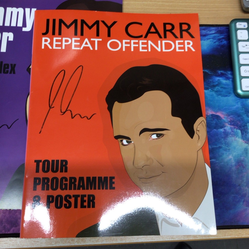 Jimmy Carr 5 Tour Programmes Set with Posters ( 3 signed programmes, 2 unsigned)
