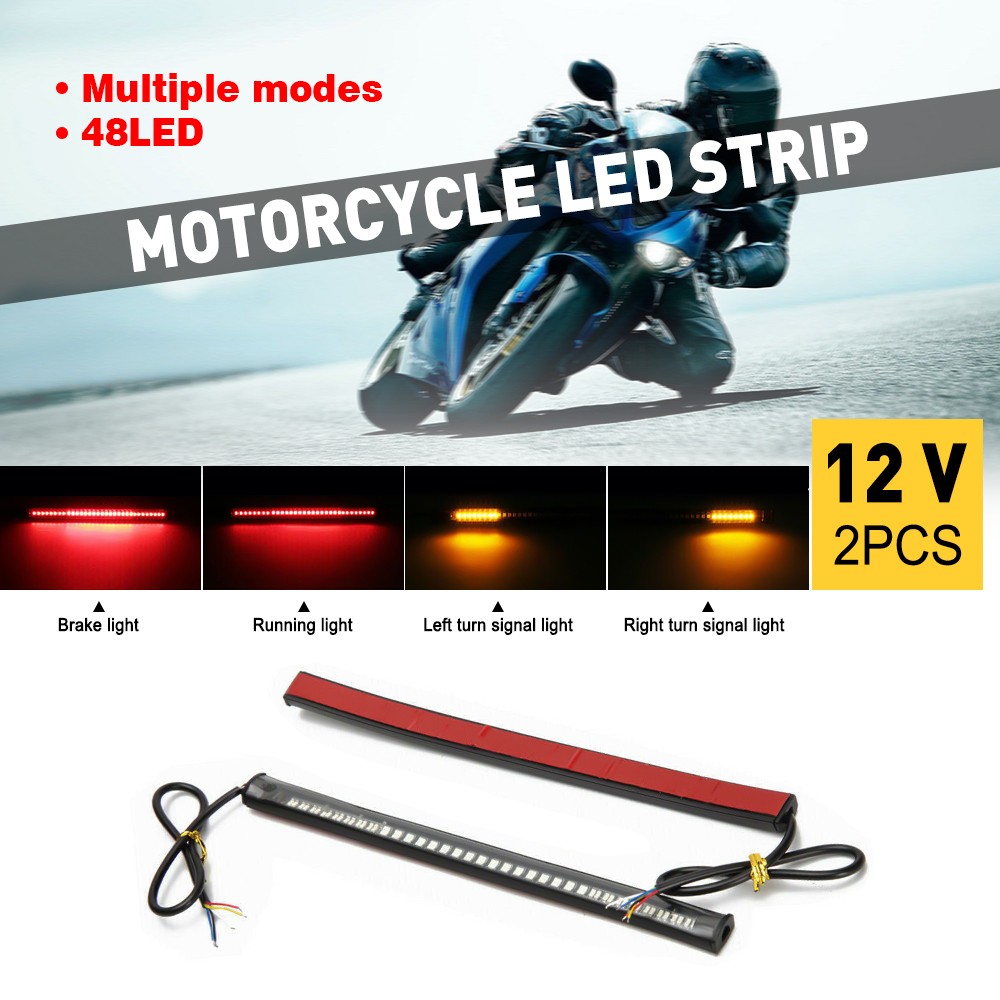 2pc Flexible Motorcycle LED Strip LED Brake Stop Turn Signals Running Tail Light