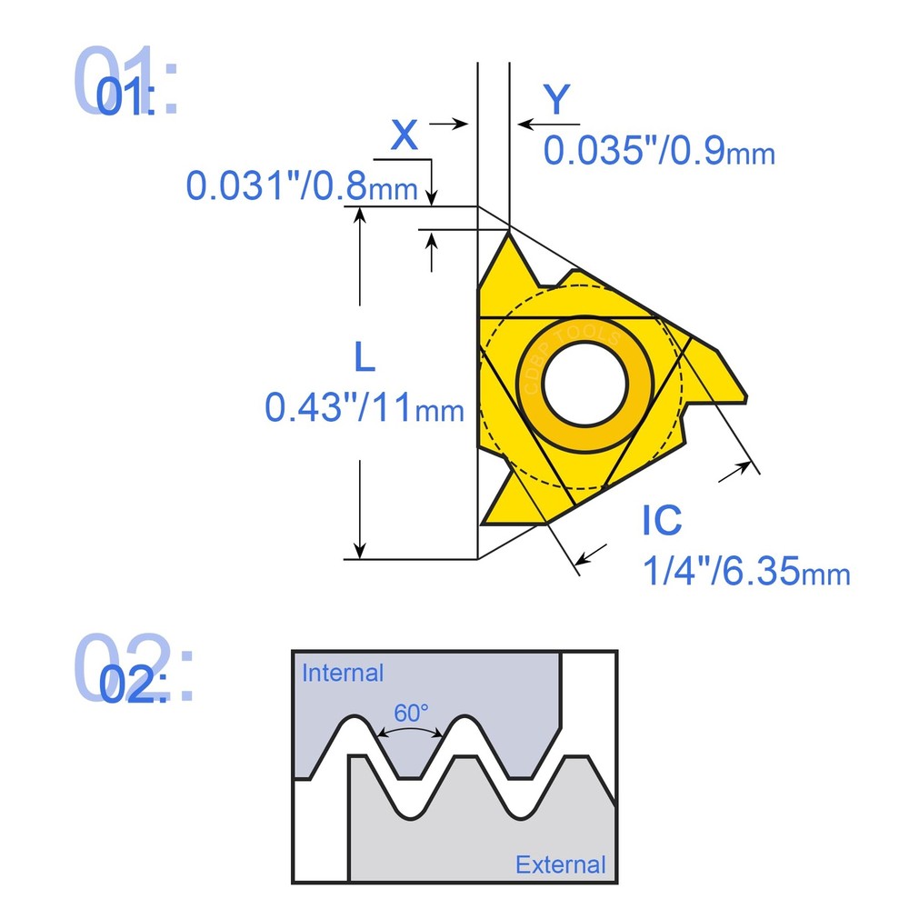 10 PCS 11ER A60 11IR Standard Laydown Threading Insert External 60 Degree