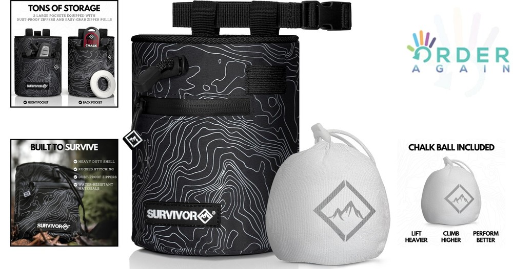 Chalk Bag Refillable Chalk Ball Topographical Map Draw String Climbing Gym We...