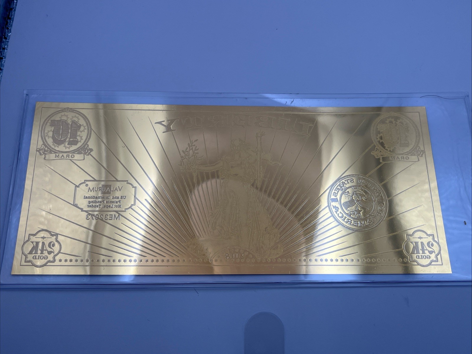 2018 ValAUrum Liberty Gold Note - 1/10 Gram 24K Gold Note Limited Edition - Mint