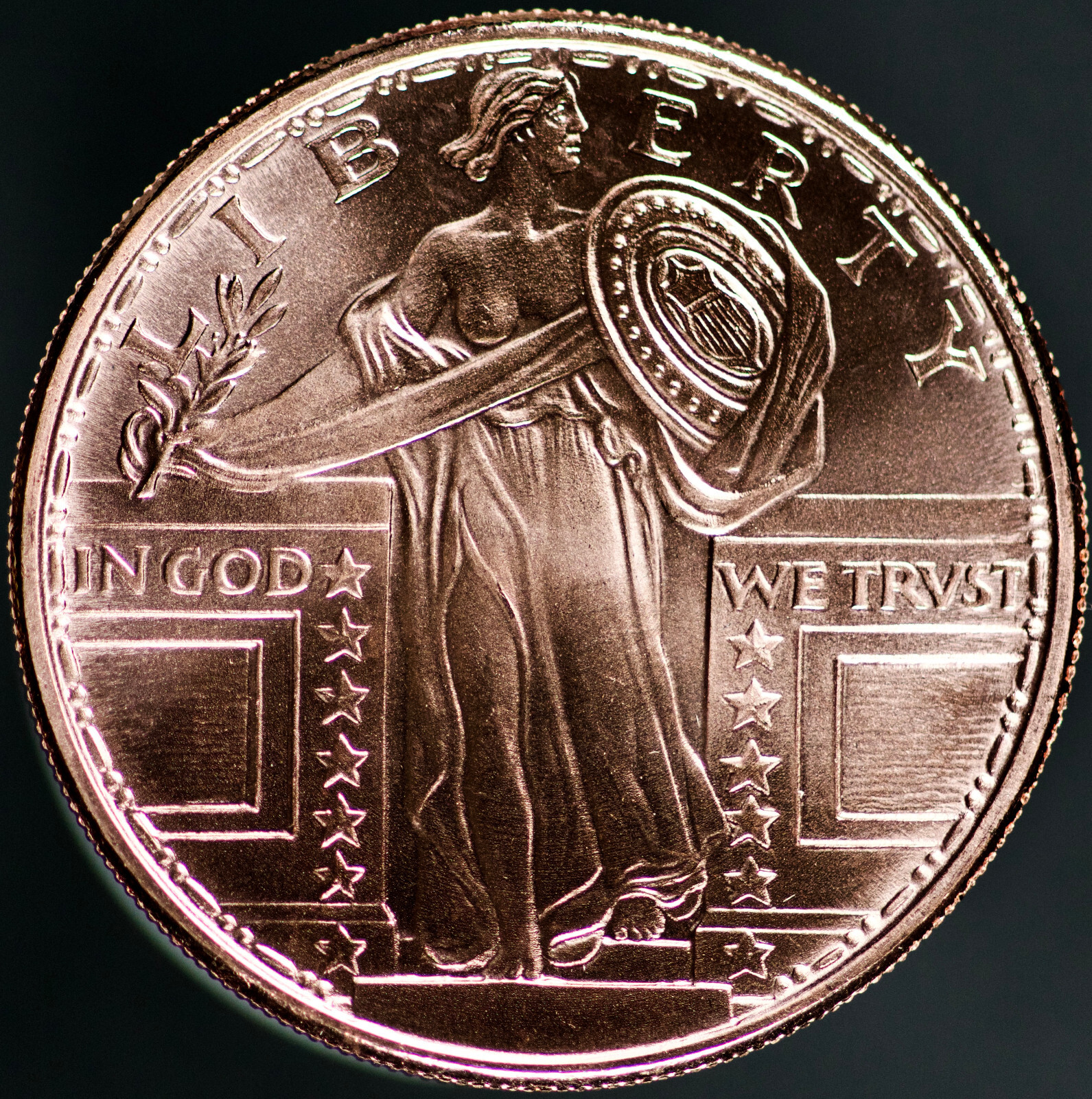 1 oz Standing Liberty Design .999 Fine Copper Round BU Mint Fresh Condition