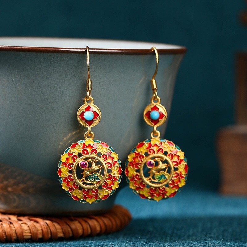 Enamel painted imitation turquoise earrings