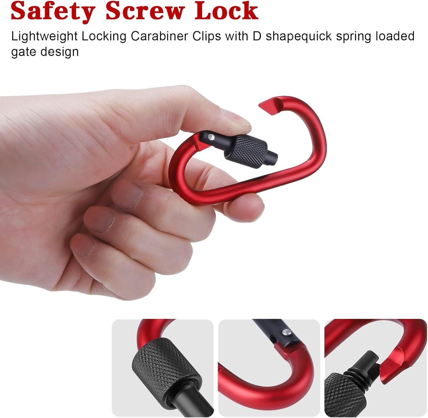 10 Pack Carabiner, 3 inch Aluminum D-Ring Locking Carabiner Clip, Snap Hook S...
