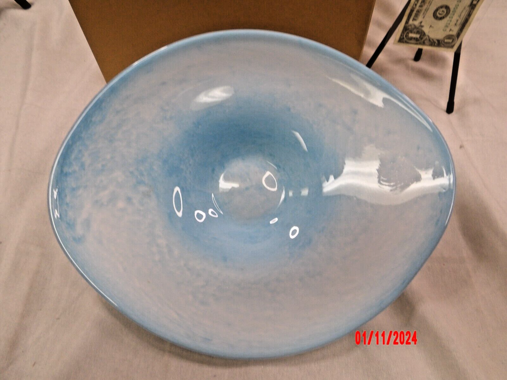 Younkers Oval Serving Dish Sky Blue & White Gorgeous