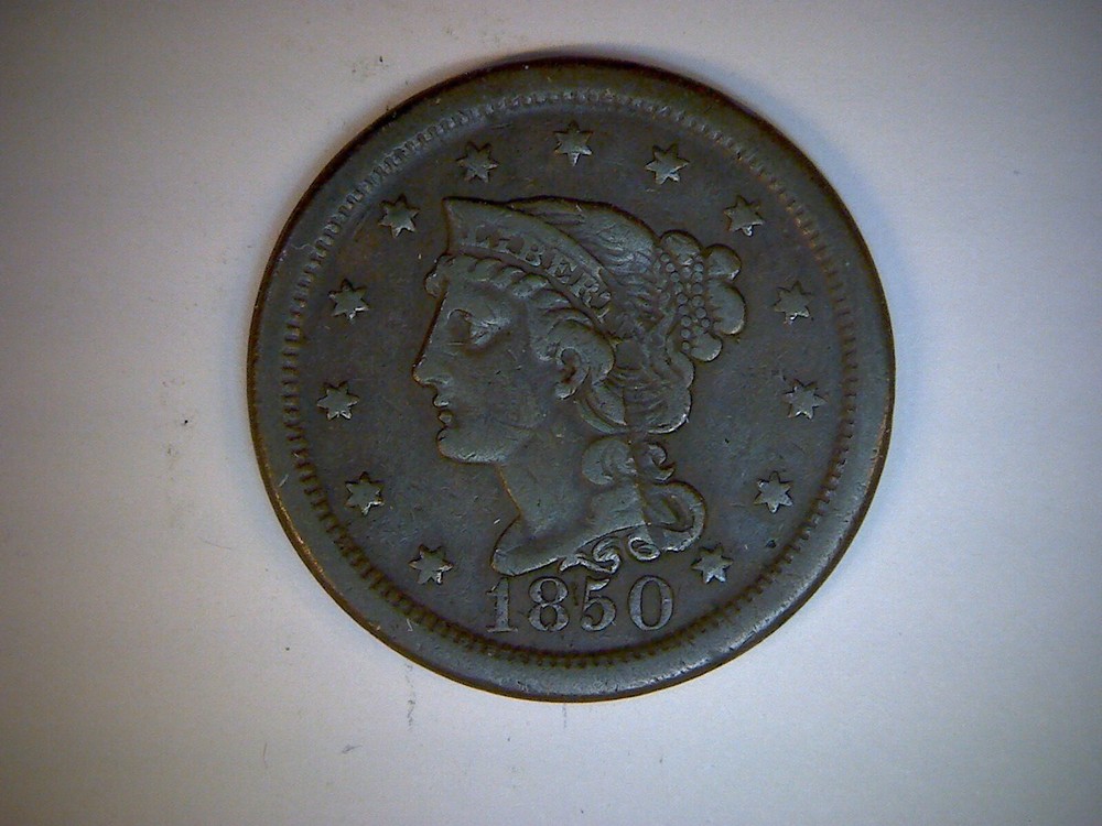1850  U.S. LARGE CENT,   BRAIDED HAIR CENT,