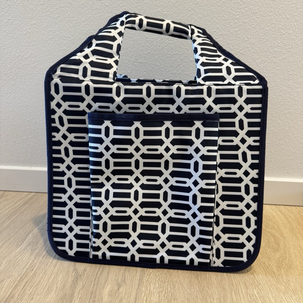 Craft Hobby Bag Sturdy Handles EUC Pockets Zippers Blue White Structured Bottom