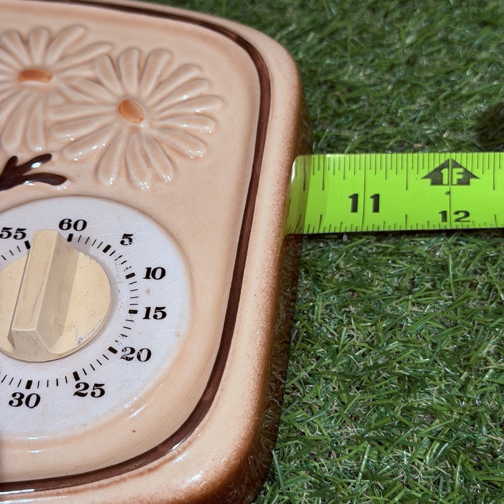 Vintage Retro Beige Flowered Ceramic German Kitchen Wall Clock/Timer/Working
