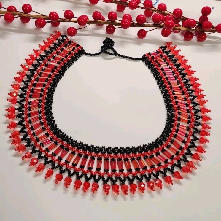Handmade Elegant Beaded Red Passion Color Necklace