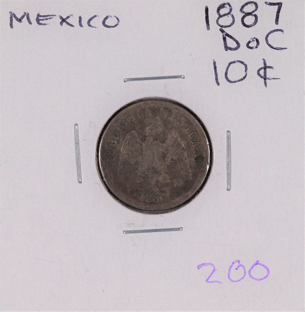 1887 Do C Mexico Second Republic Silver 10 Centavos