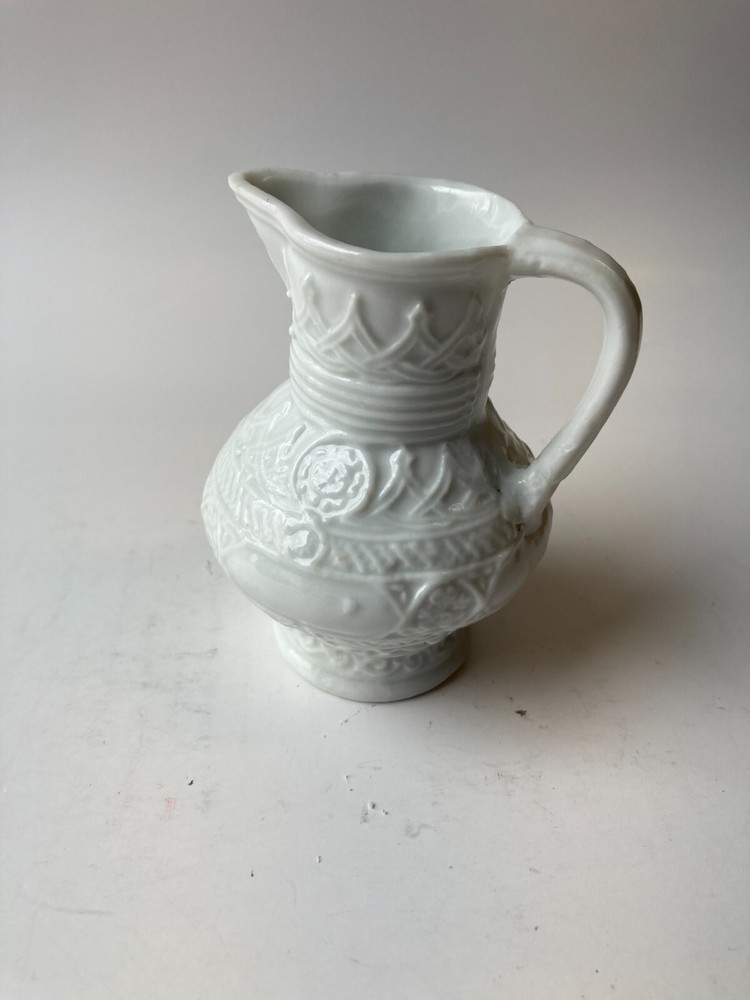White Ceramic Mini Pitcher 3.5" tall Basket design