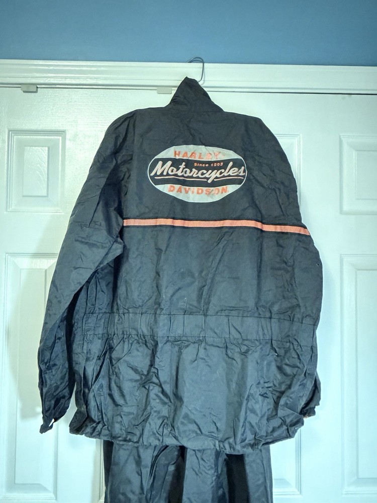 Harley-Davidson Reflective Rain Suit Jacket Size L Overalls Size Medium