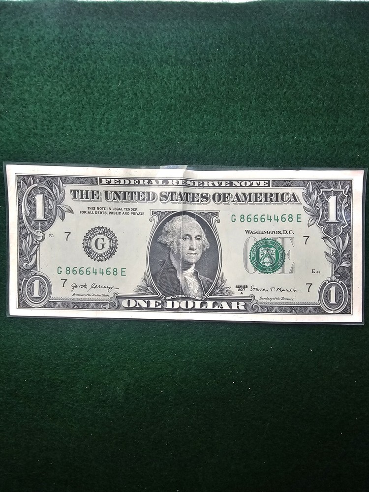 Fancy Serial Number $1 Dollar Trinary Bill G 86664468 E